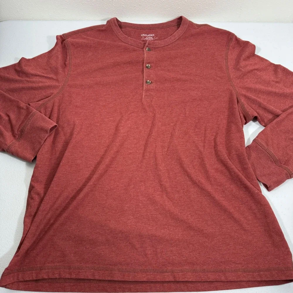 UNTUCKit Albariño Red Long Sleeve Henley Shirt‎ Men's X-Large EUC